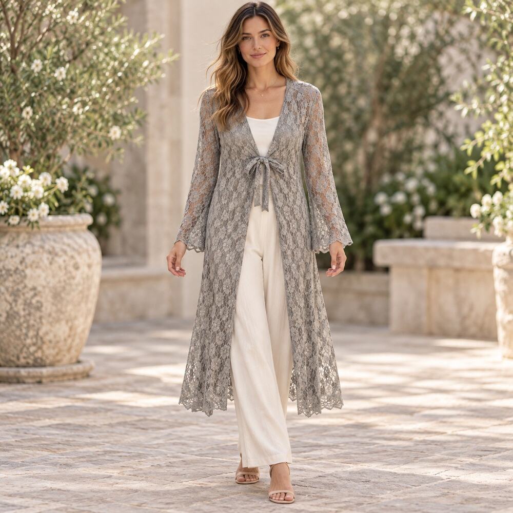 Cabi Lace Tie Front Duster Cardigan Style 891 Boho Ethereal Fairy Size Medium